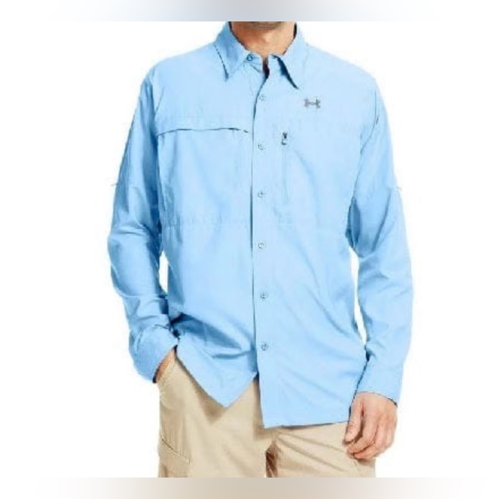 Under Armour Flats Guide outdoor shirts Orange And Dark baby blue Small - Picture 2 of 16
